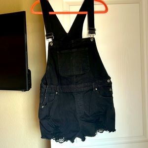 Black denim stretchy overalls